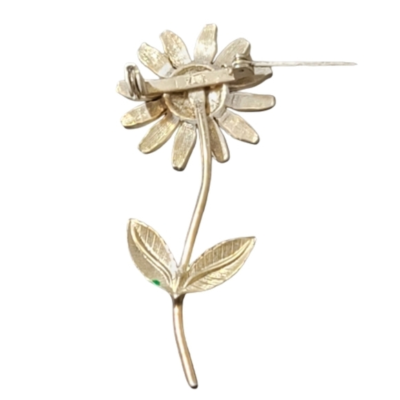 Enamel flower pin 70's white yellow green cottagecore vintage fun - Picture 3 of 8